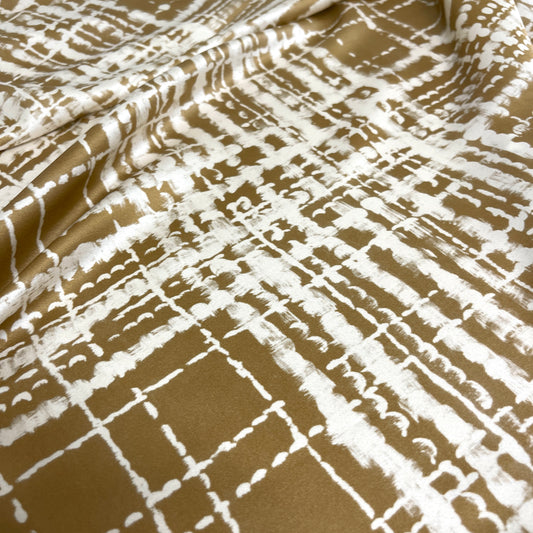 Raso di Seta Elasticizzato Fantasia Geometrica Beige – 3,20 × 1,40 m