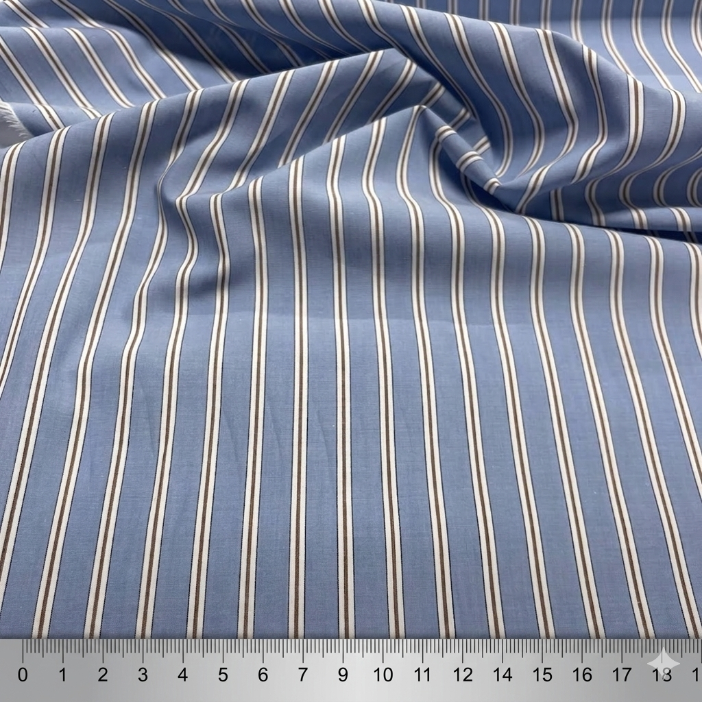 Cotone Popeline a Righe Azzurro