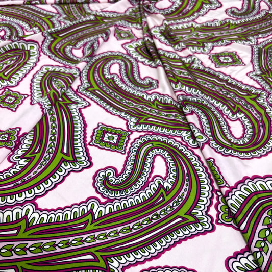 Jersey di Viscosa Fantasia Paisley Rosa e Verde