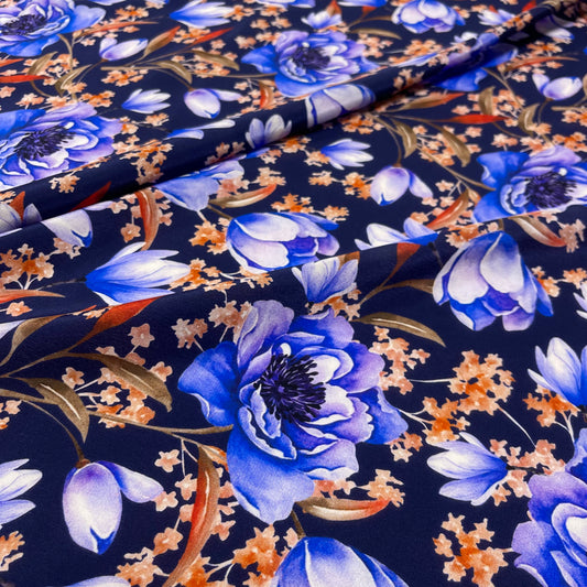 Seta Crepe Blu Fiori