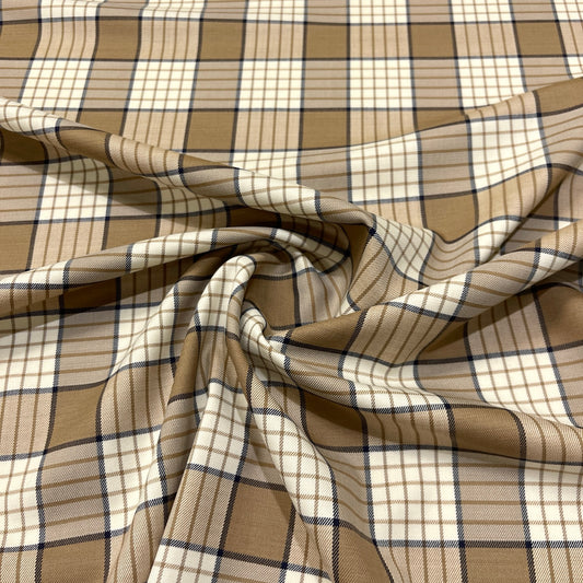 Lana elasticizzata tartan cammello e panna