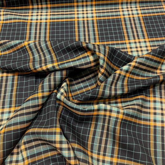 Pura lana tartan nero, ocra e verde acqua
