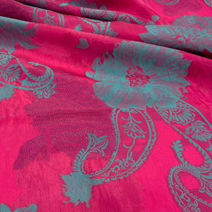 Triple Organza Jacquard – Floral Fuchsia Green