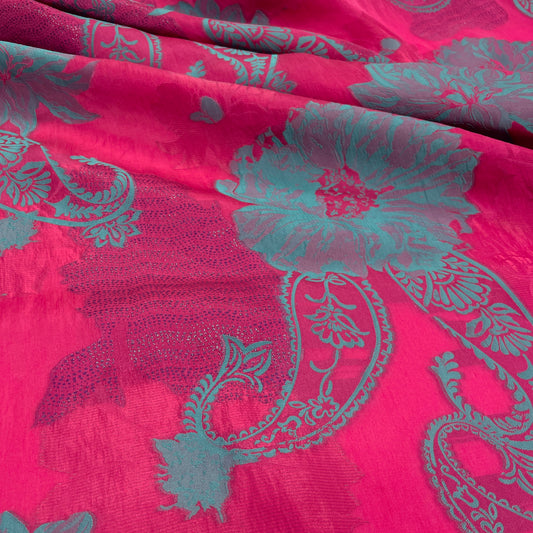 Jacquard Tripla Organza  – Floreale Fucsia Verde