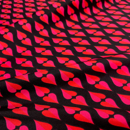 Twill di Seta - Fantasia Cuori Rosa e Rossi