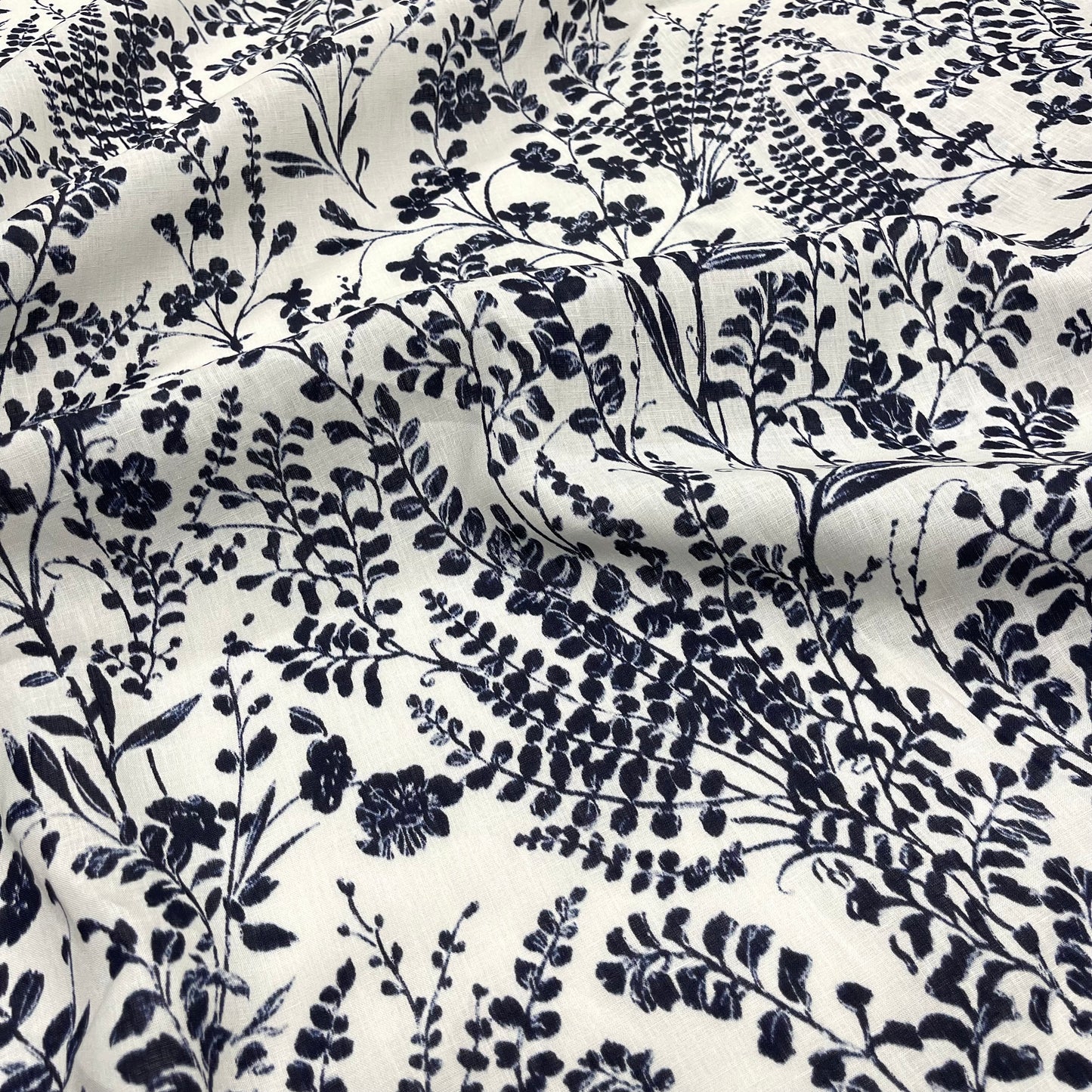 Lino Fantasia- Floreale Blu Scuro