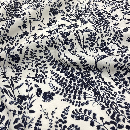 Lino Fantasia- Floreale Blu Scuro