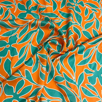 Viscosa Satin - Tropicale Arancio e Verde Acqua