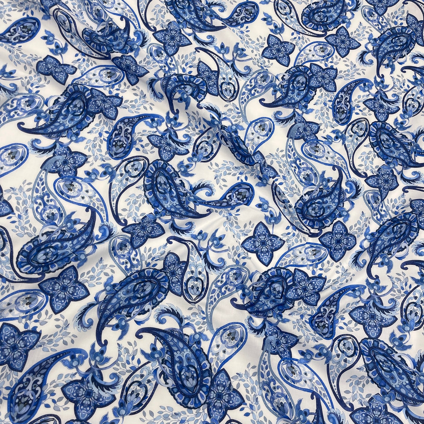Cotone Leggero Paisley Blu