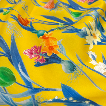 Cotone Fantasia - Floreale su fondo giallo