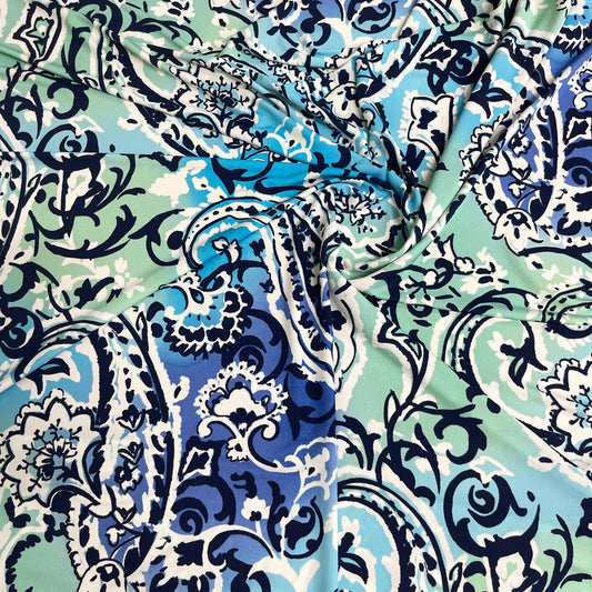 Jersey di Viscosa Fantasia Maiolica Blu