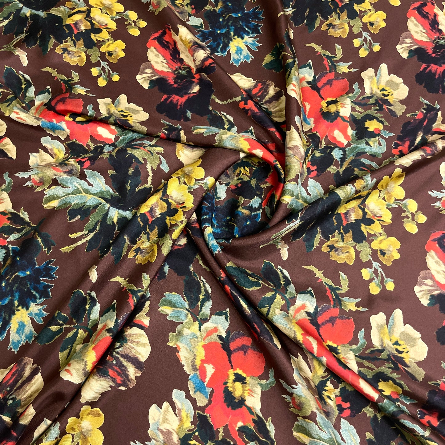Twill di Seta Floreale Marrone – 2,40 × 1,40 m