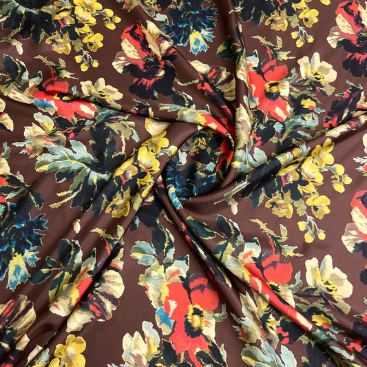 Twill di Seta Floreale Marrone – 2,40 × 1,40 m