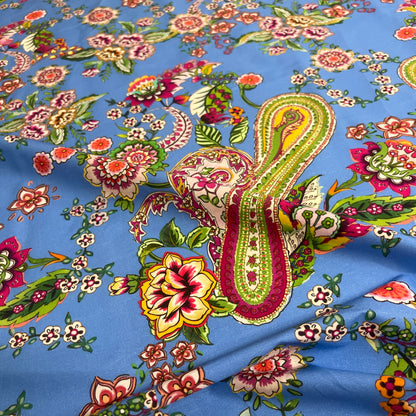 Cotone -  Paisley Floreale con Bordo Ornamentale