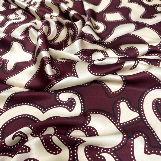 Abstract Fantasy Bordeaux and Ivory Silk Satin – 2.80 × 1.40 m