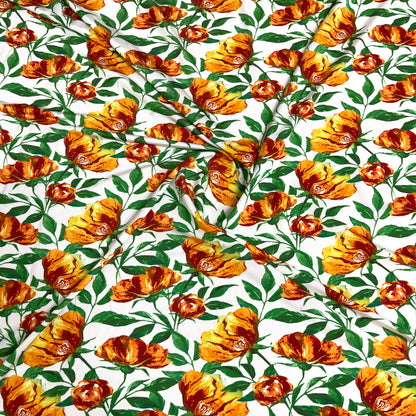 Jersey di Viscosa Fantasia Fiori Arancioni