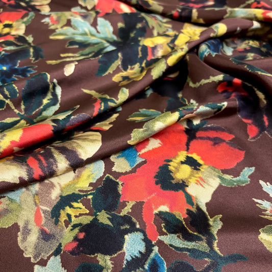 Twill di Seta Floreale Marrone – 2,40 × 1,40 m