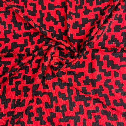 Seta Jacquard Geometrica Rosso e Nero – 1,40 × 1,40 m