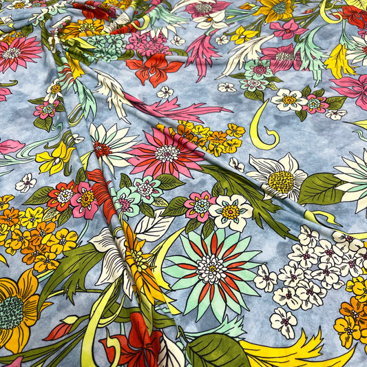 Jersey di Viscosa Fantasia Floreale Multicolore