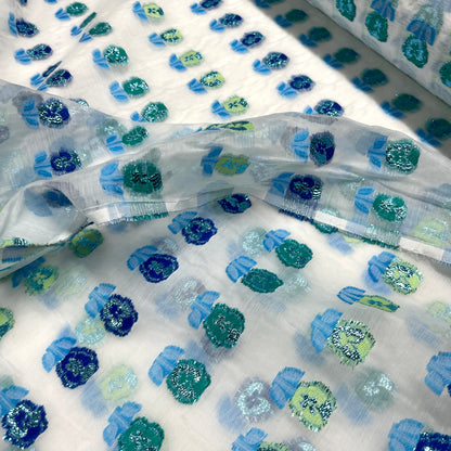 Fil Coupé Jacquard Trasparente Fiori Acquamarina