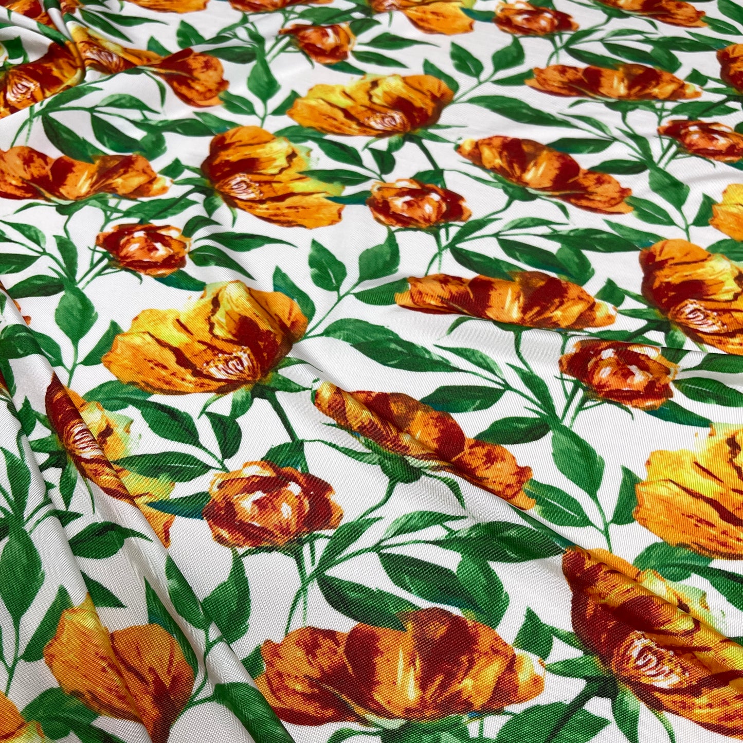 Jersey di Viscosa Fantasia Fiori Arancioni