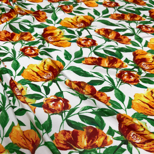 Jersey di Viscosa Fantasia Fiori Arancioni