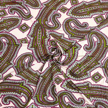 Jersey di Viscosa Fantasia Paisley Rosa e Verde