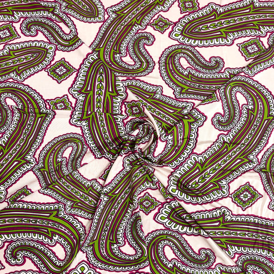 Jersey di Viscosa Fantasia Paisley Rosa e Verde