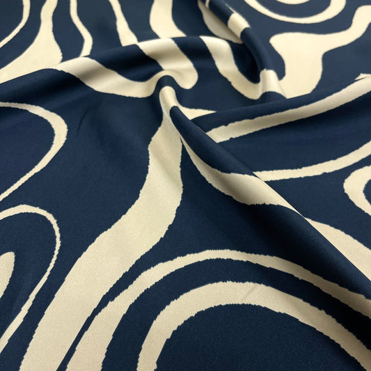 Twill di Seta - Fantasia Astratta Blu e Avorio