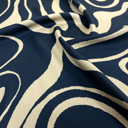 Twill di Seta - Fantasia Astratta Blu e Avorio