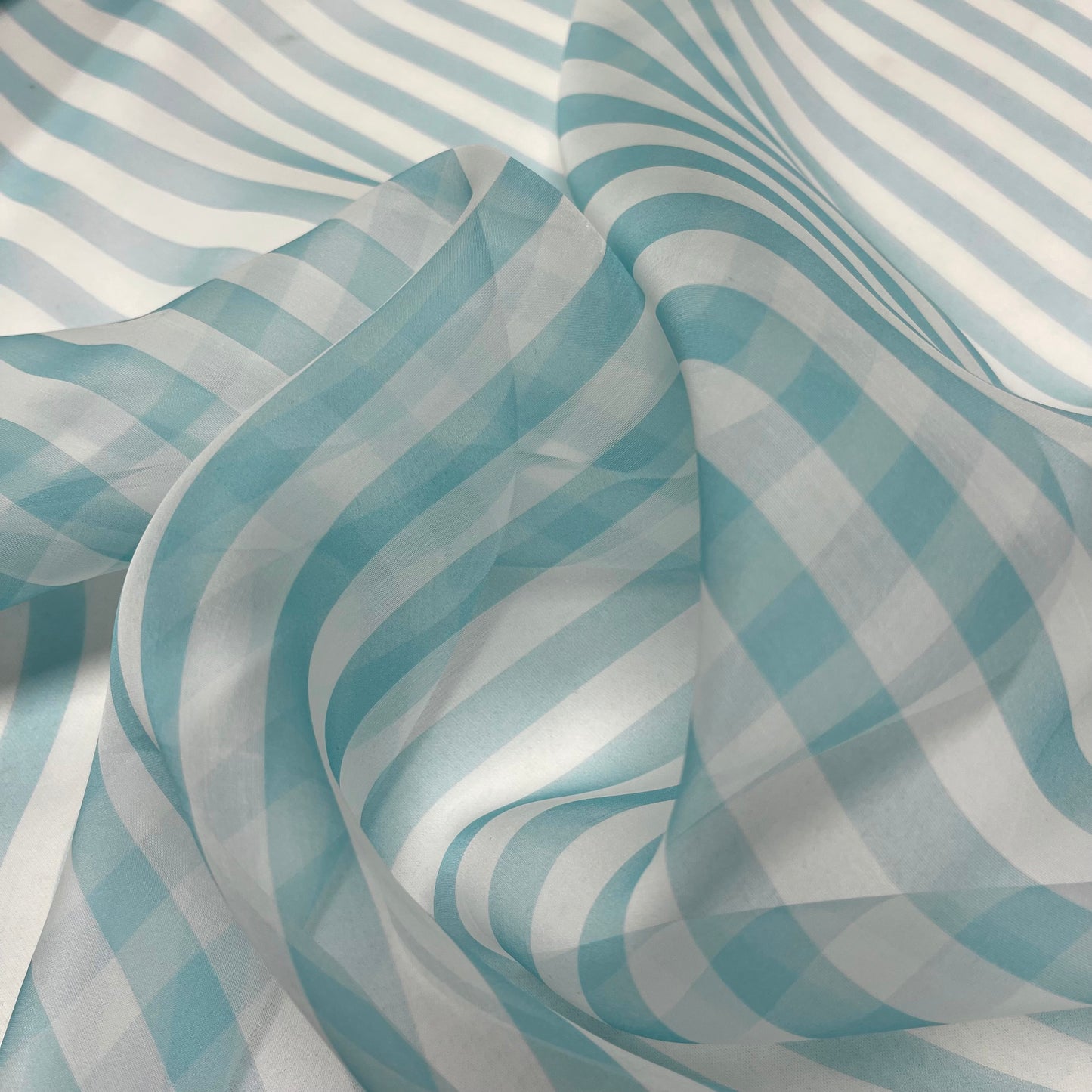 Silk Organza - Aqua Green Stripes