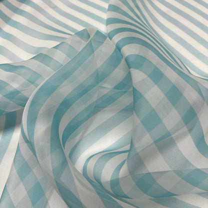 Silk Organza - Aqua Green Stripes