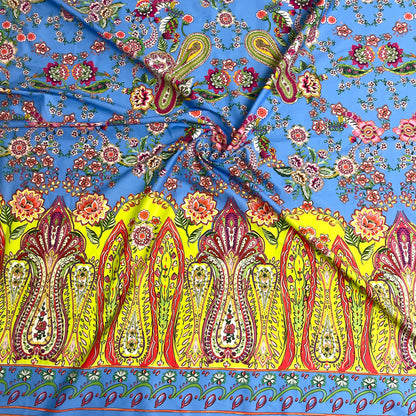 Cotone -  Paisley Floreale con Bordo Ornamentale