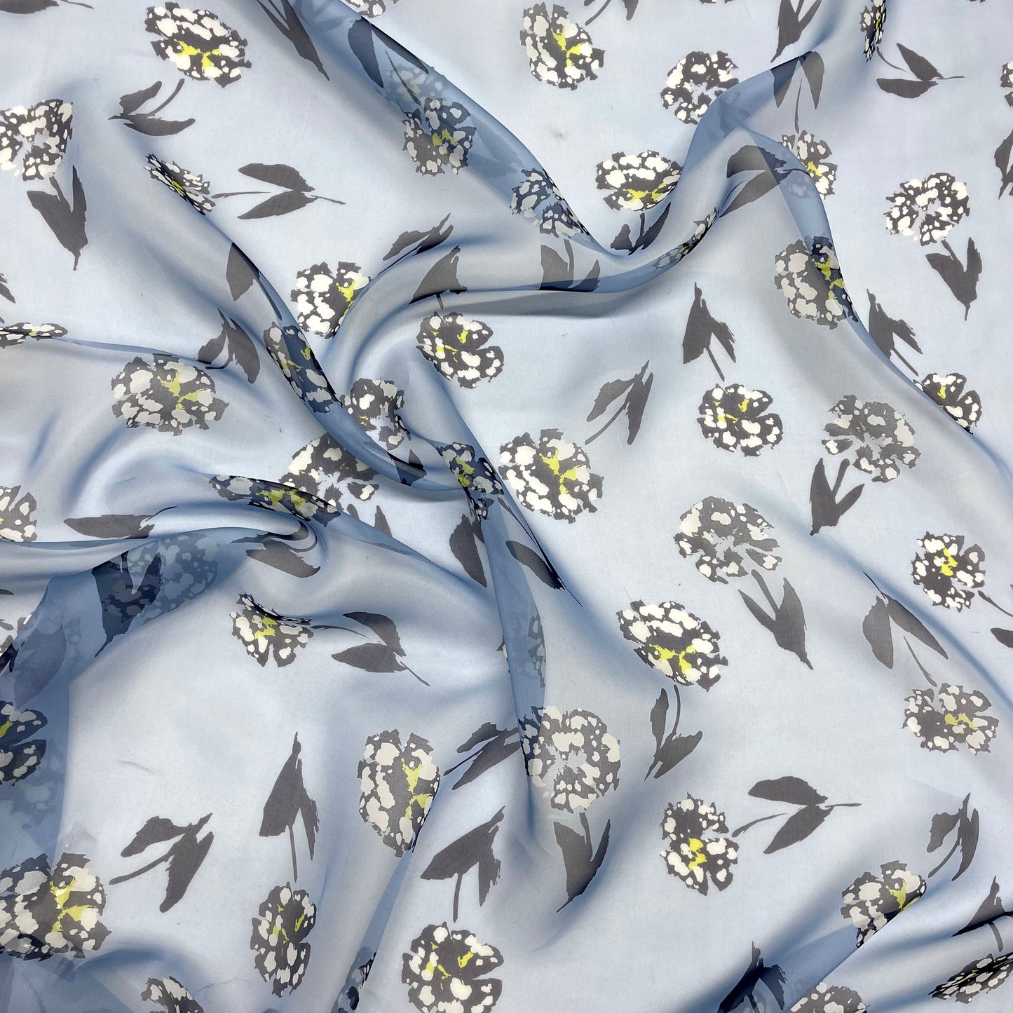 Silk Organza - Floral Powder Blue