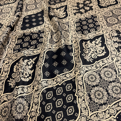 Crepe de Chine di Seta -  Damascata Nero e Beige