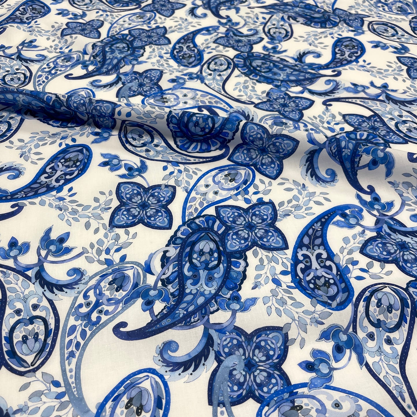 Cotone Leggero Paisley Blu