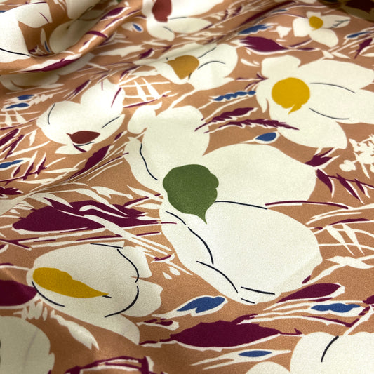 Floral Fantasy Silk Satin Beige – 2.50 × 1.40 m