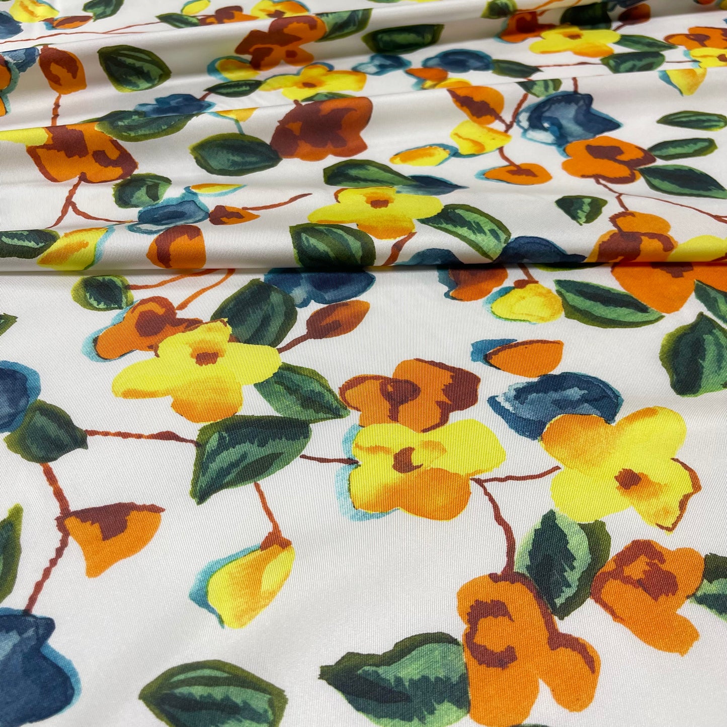 Twill Seta Fiori Bianco