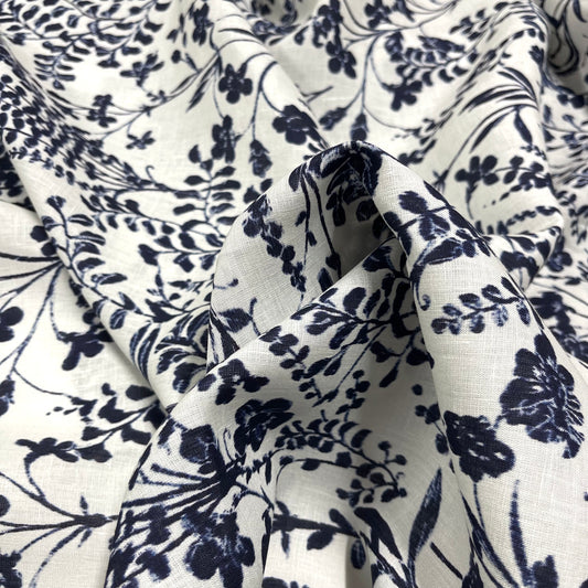 Lino Fantasia- Floreale Blu Scuro