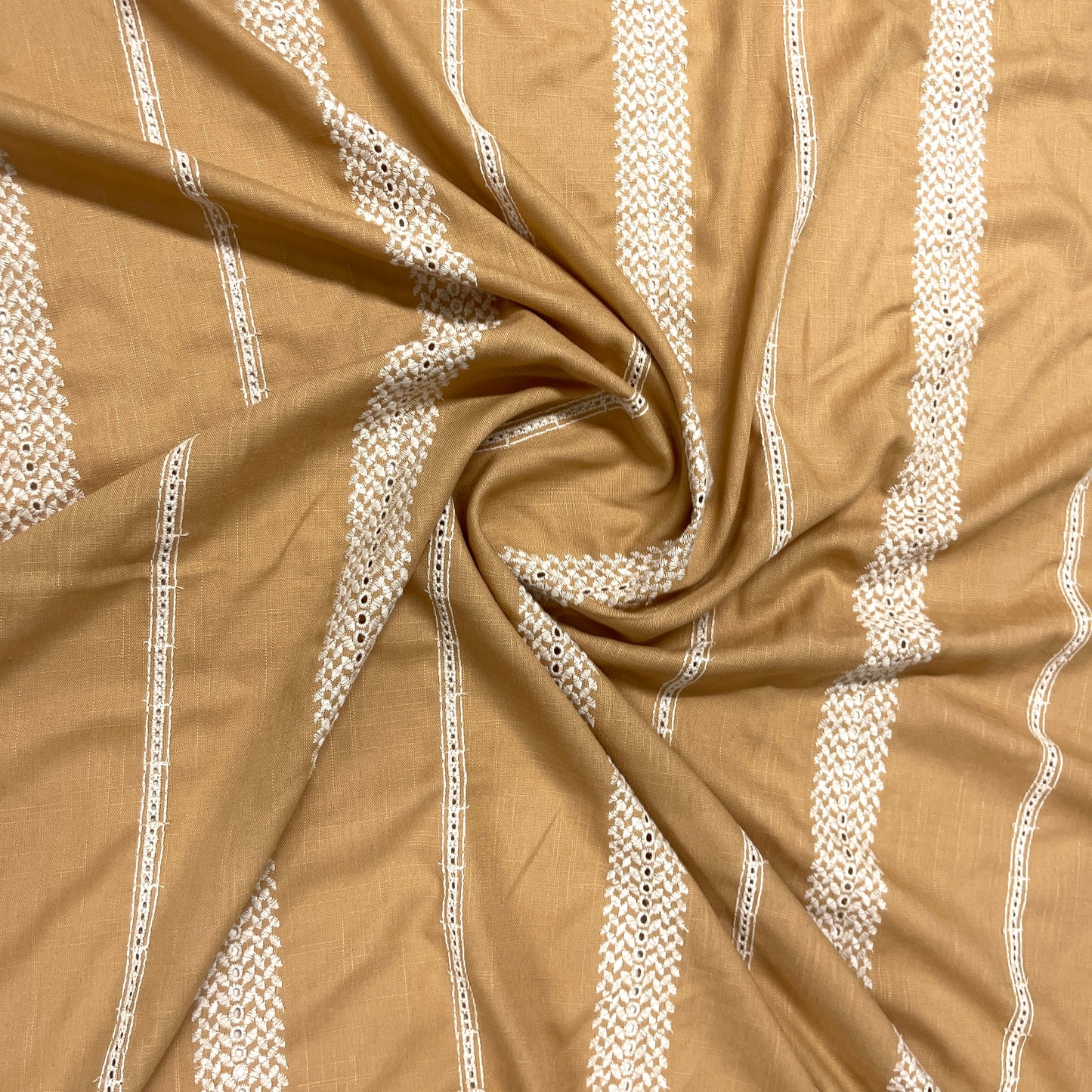 Viscose Linen Embroidered Cotton - Natural Biscuit Stripes