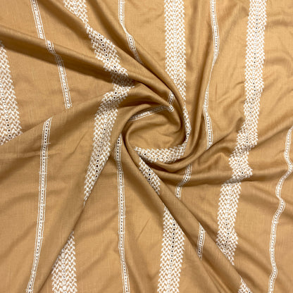 Viscose Linen Embroidered Cotton - Natural Biscuit Stripes