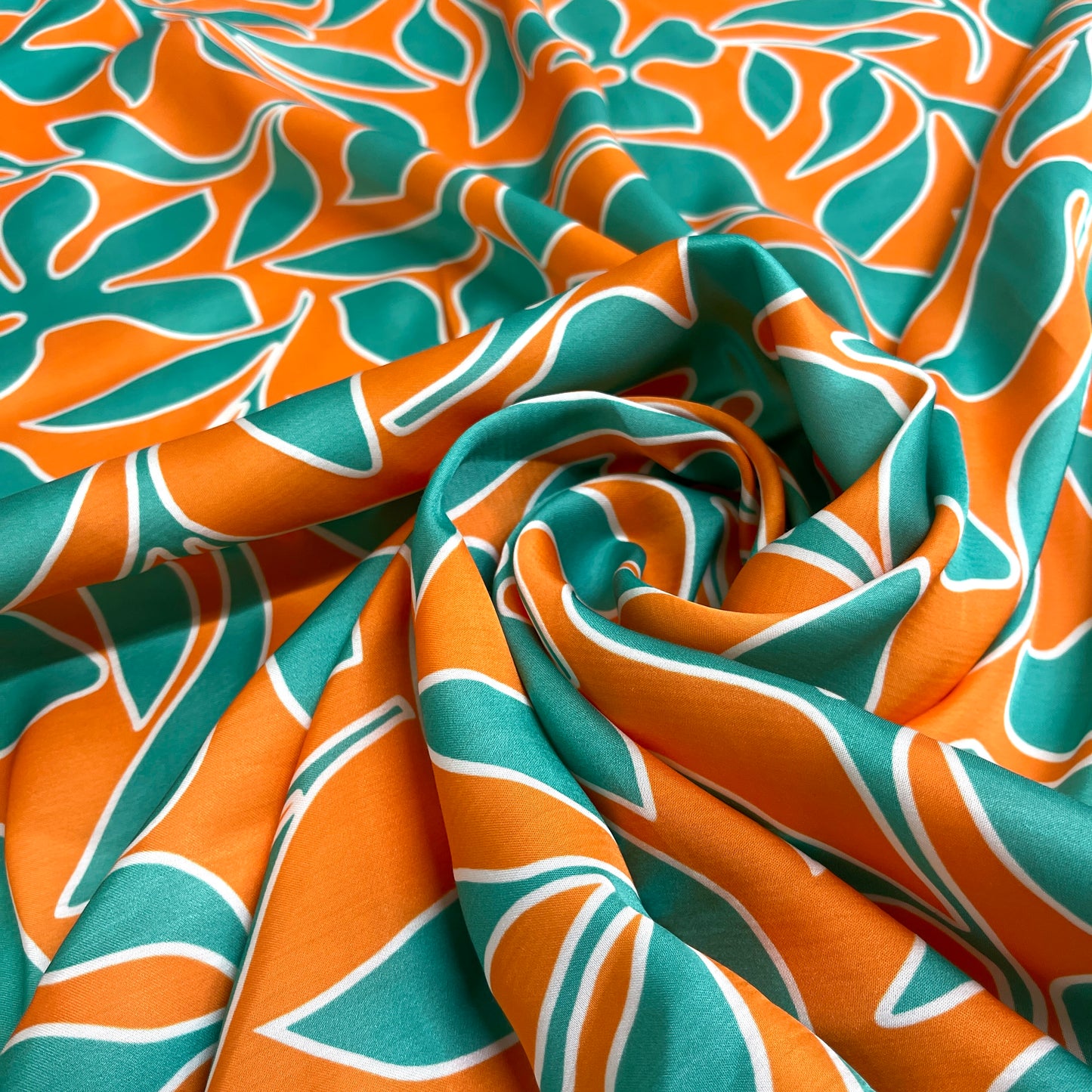 Viscosa Satin - Tropicale Arancio e Verde Acqua