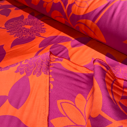 Jacquard Double Face - Floreale Fucsia e Arancione