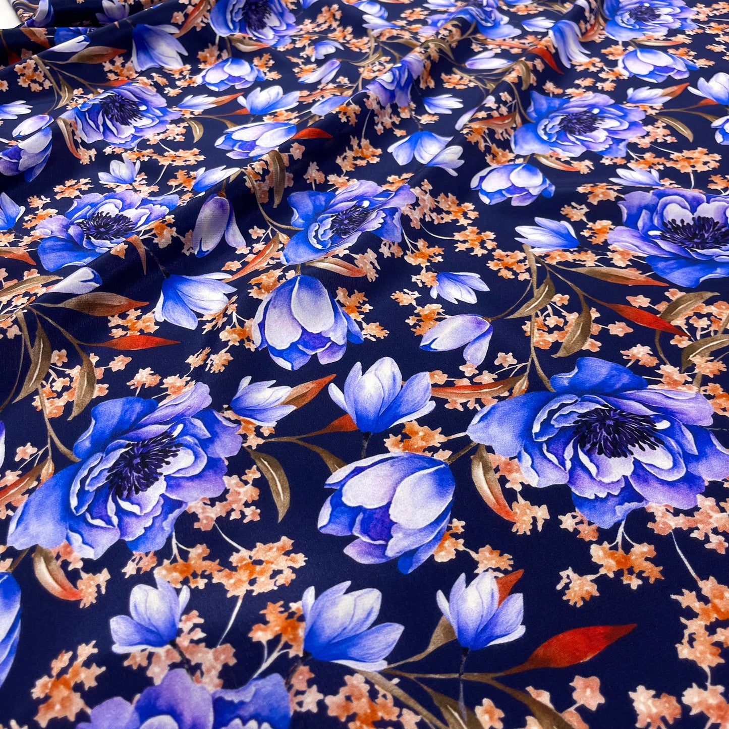 Seta Crepe Blu Fiori