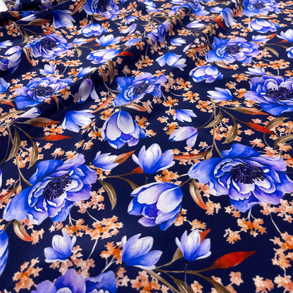 Seta Crepe Blu Fiori
