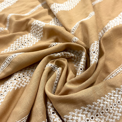 Viscose Linen Embroidered Cotton - Natural Biscuit Stripes