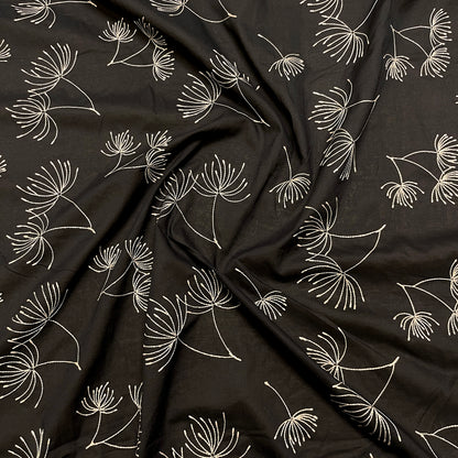 Cotone Ricamato Fiorato Nero e Beige