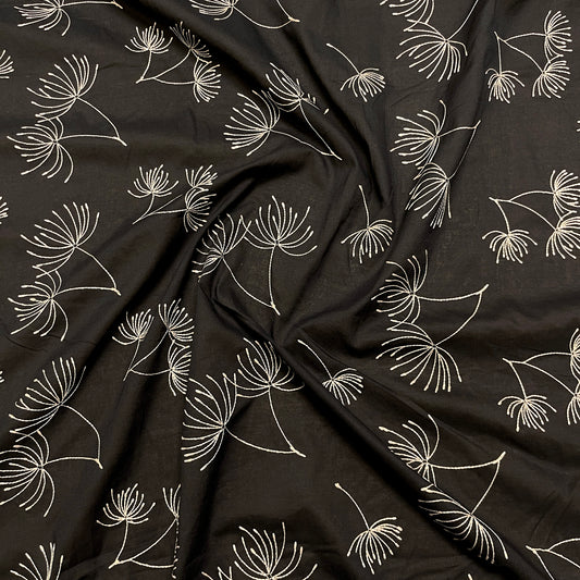 Cotone Ricamato Fiorato Nero e Beige