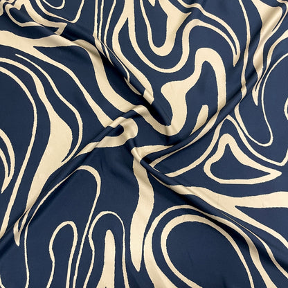 Twill di Seta - Fantasia Astratta Blu e Avorio