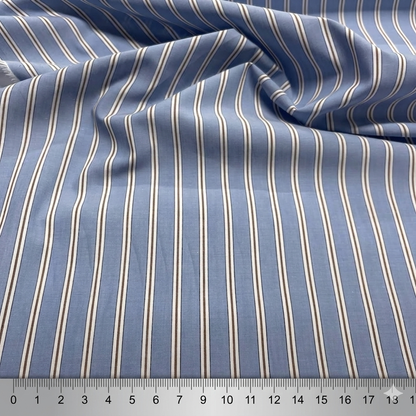 Cotone Popeline a Righe Azzurro